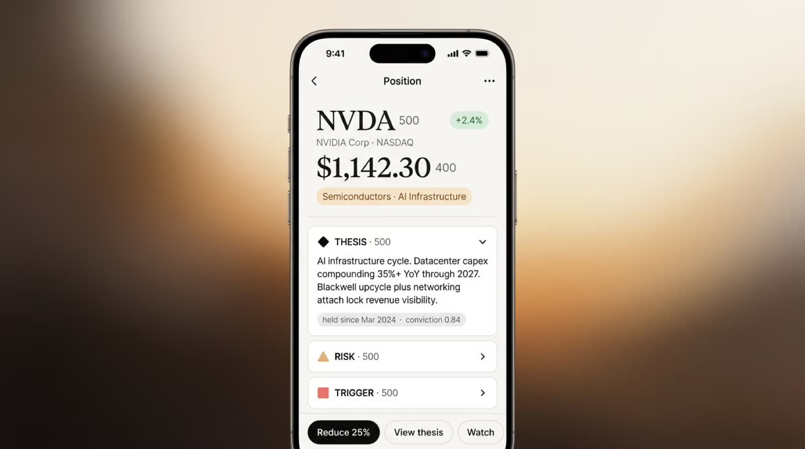 NVDA Thesis card displayed on iPhone